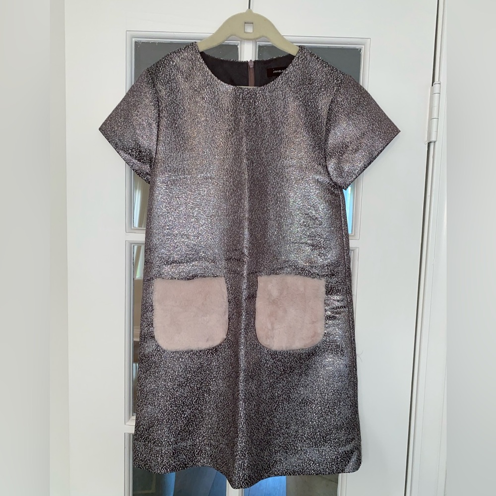 Imoga girls silver dress with fur pockets